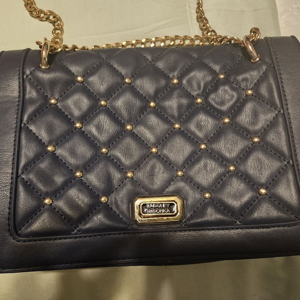 Badgley Mischka Blue Crossover Shoulder Bag with Gold Accents